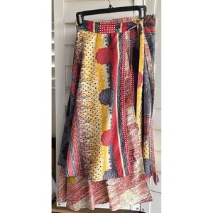 Layered Midi True Wrap‎ Skirt Multicolor Boho Festival  Womens One Size Viscose